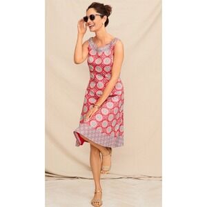 talbots Dress Size 6 Fit Flare Sleeveless Cotton Geo Print Pink Blue Midi NWT